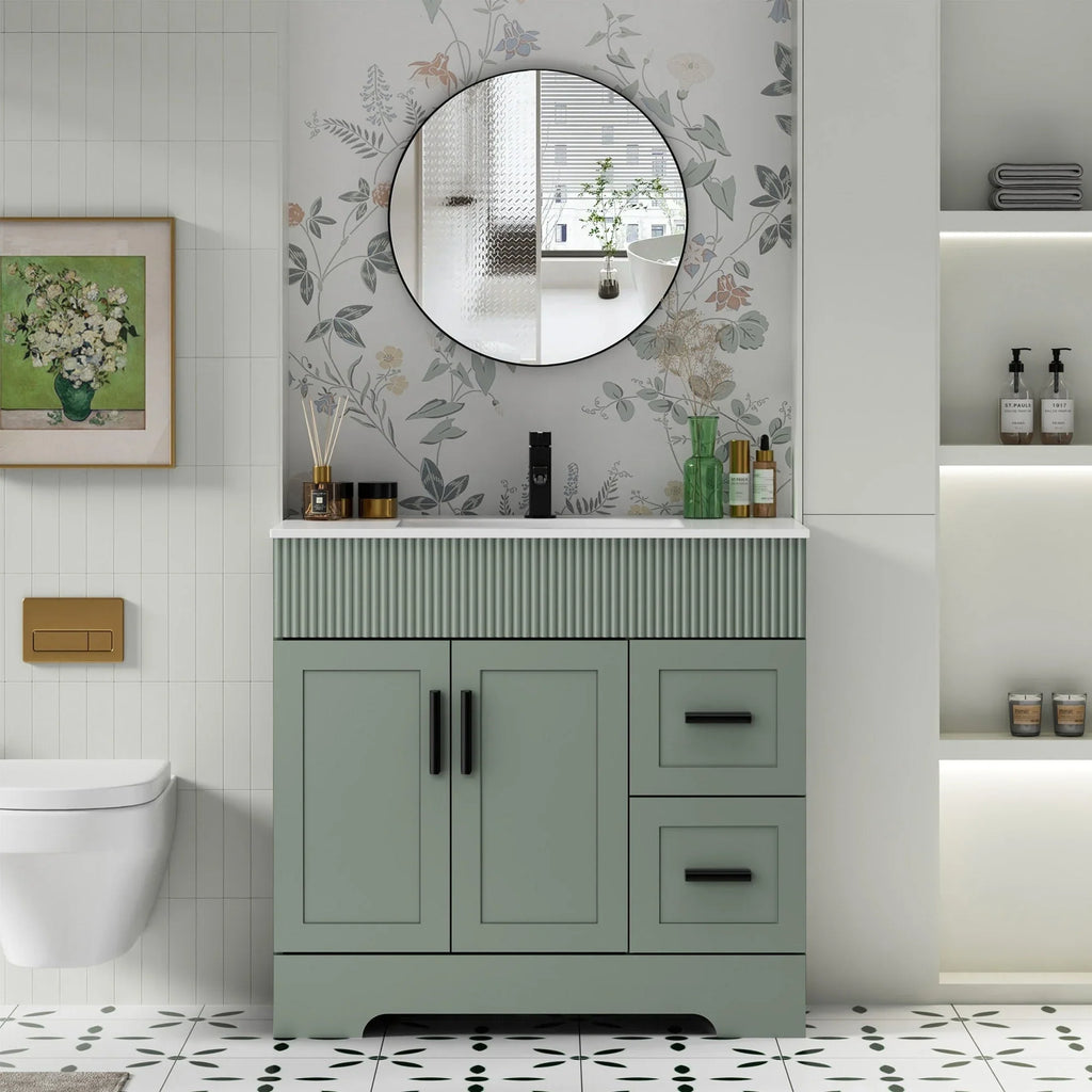 Wavy Line Ensemble meuble-lavabo de salle de bain 30/36/48 avec vasque & robinet