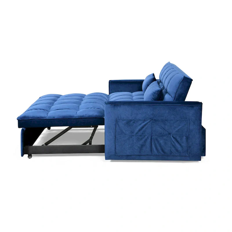 Causeuse de futon moderne en velours avec dossier inclinable et poches, 2 places – Gris foncé / Gris clair / Bleu / Noir