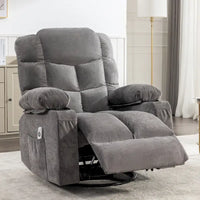 Fauteuil inclinable gris surdimensionné avec fonctions de chauffage et de massage, inclinaison à 150°, bascule à 30°, port USB pour la recharge et 2 porte-gobelets