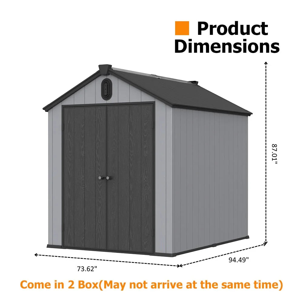 Abri de rangement extérieur en résine tout temps 6 pi x 4 pi/6 pi x 8 pi/8 pi x 6 pi/8 pi x 10 pi avec plancher, abri à outils Spire