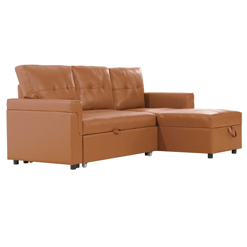 Canapé sectionnel convertible réversible avec lit escamotable, méridienne de rangement dissimulée et pieds durables