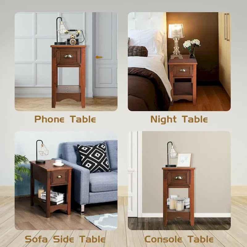 Ensemble de 2 tables d'appoint contemporaines compactes Gymax avec tiroir - 13 X 22 X 23 (L X l X H)