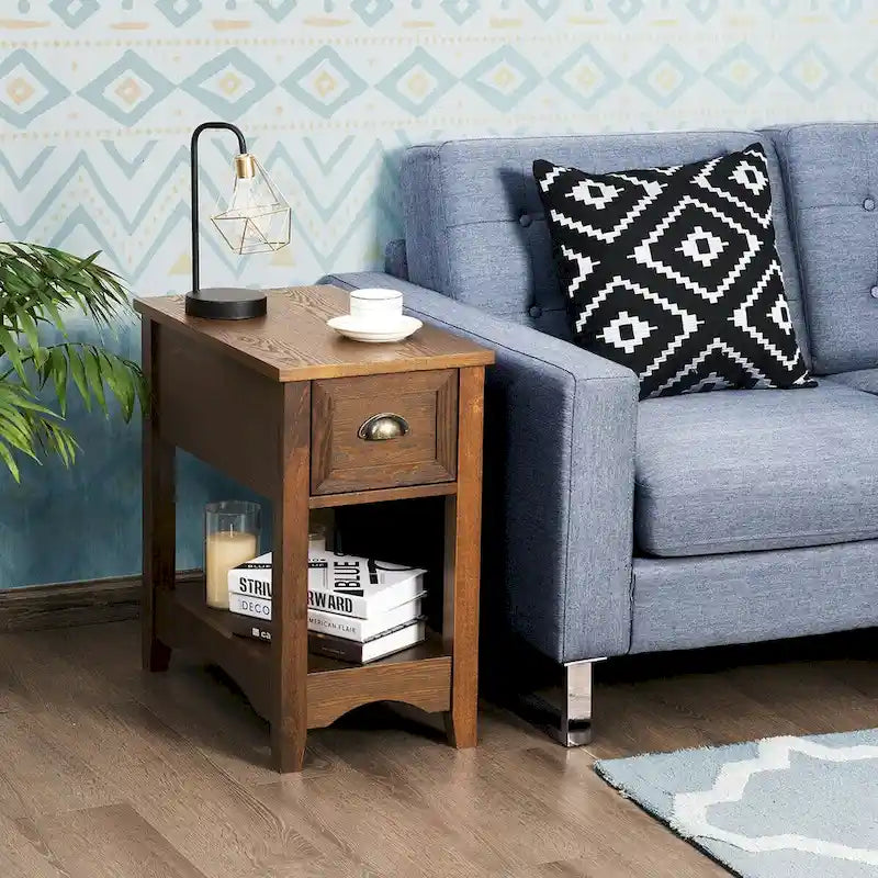 Ensemble de 2 tables d'appoint contemporaines compactes Gymax avec tiroir - 13 X 22 X 23 (L X l X H)