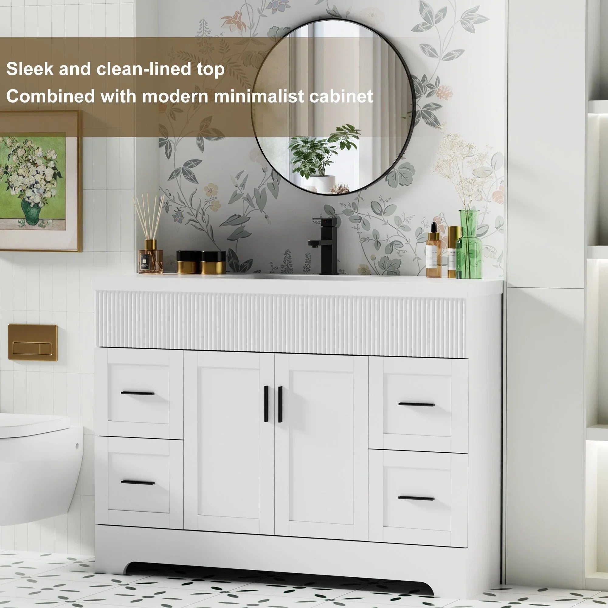 Wavy Line Ensemble meuble-lavabo de salle de bain 30/36/48 avec vasque & robinet