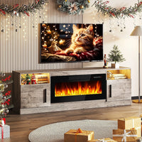 Bossin Meuble TV avec foyer 70 avec foyer électrique 36, meuble TV pour téléviseurs jusqu'à 80, LED 16 couleurs/meuble de divertissement