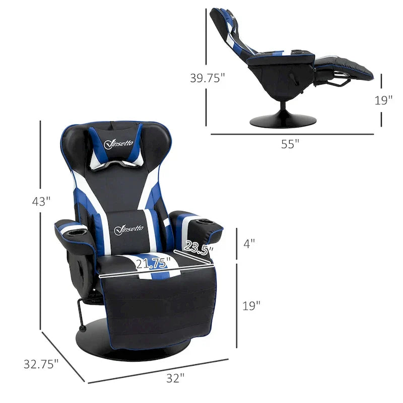 Chaise de jeu vidéo Vinsetto Racing avec dossier inclinable et repose-pieds, appuie-tête et porte-gobelet