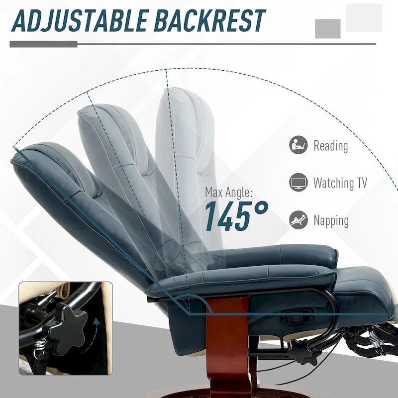 Fauteuil Inclinable HomCom en Similicuir Réglable Manuel à Base Pivotante avec Repose-Pieds Confortable et Relaxant