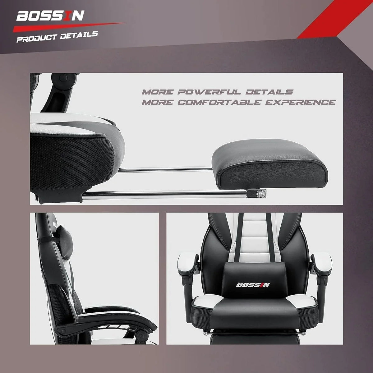 BOSSIN Chaise de gaming style racing, chaise de gamer grande et haute 300 lb à dossier haut chaise informatique
