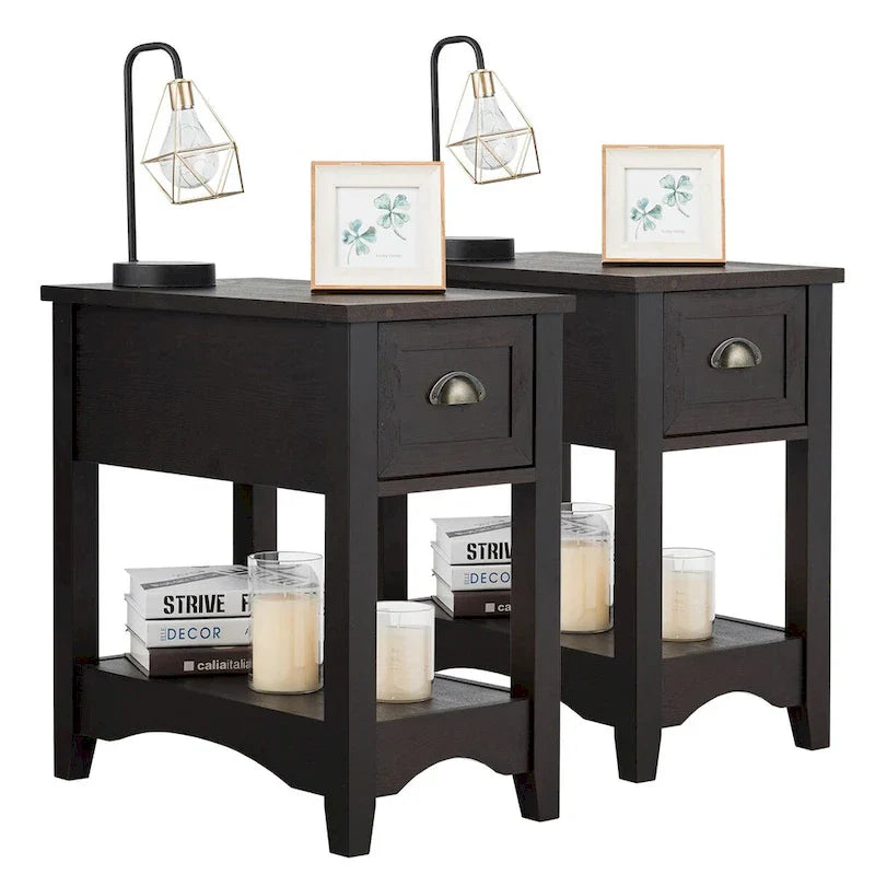 Ensemble de 2 tables d'appoint contemporaines compactes Gymax avec tiroir - 13 X 22 X 23 (L X l X H)