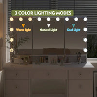 Coiffeuse LED de luxe avec 9 tiroirs, station de maquillage élégante