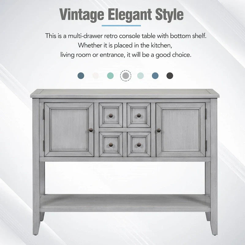 Buffet commode de style rétro en bois avec étagère inférieure, facile à assembler, pour salon, cuisine, entrée