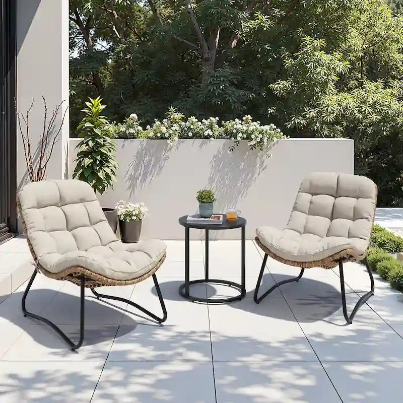 Chaises Papasan d'extérieur avec coussin en rotin PE, chaises cosy de patio avec table d'appoint