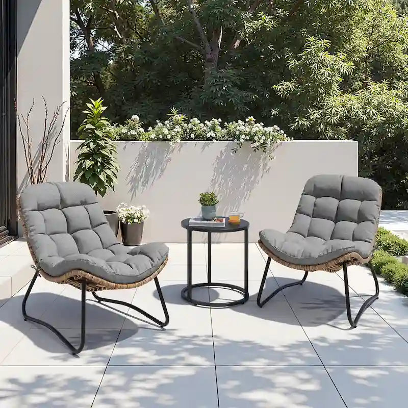 Chaises Papasan d'extérieur avec coussin en rotin PE, chaises cosy de patio avec table d'appoint