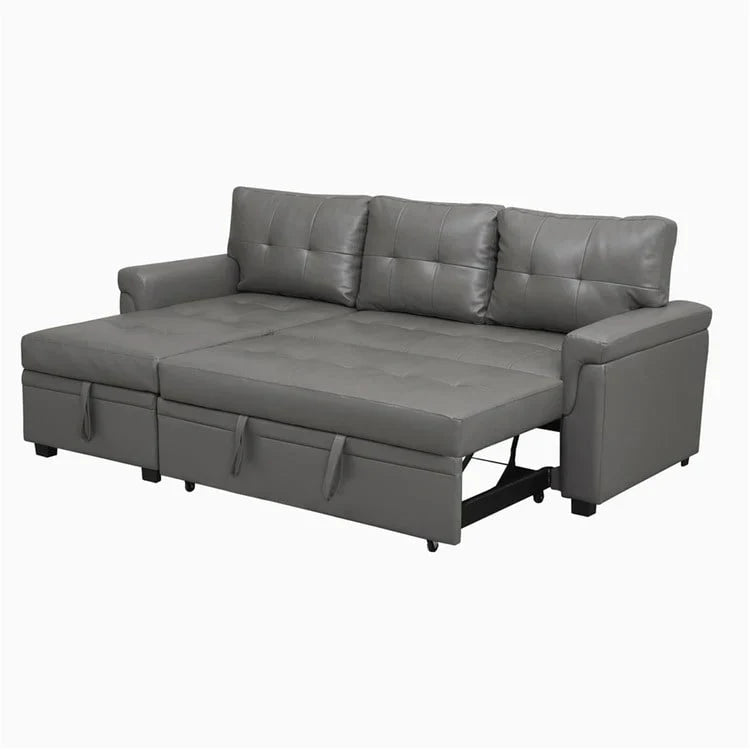 Canapé sectionnel convertible réversible avec lit escamotable, méridienne de rangement dissimulée et pieds durables
