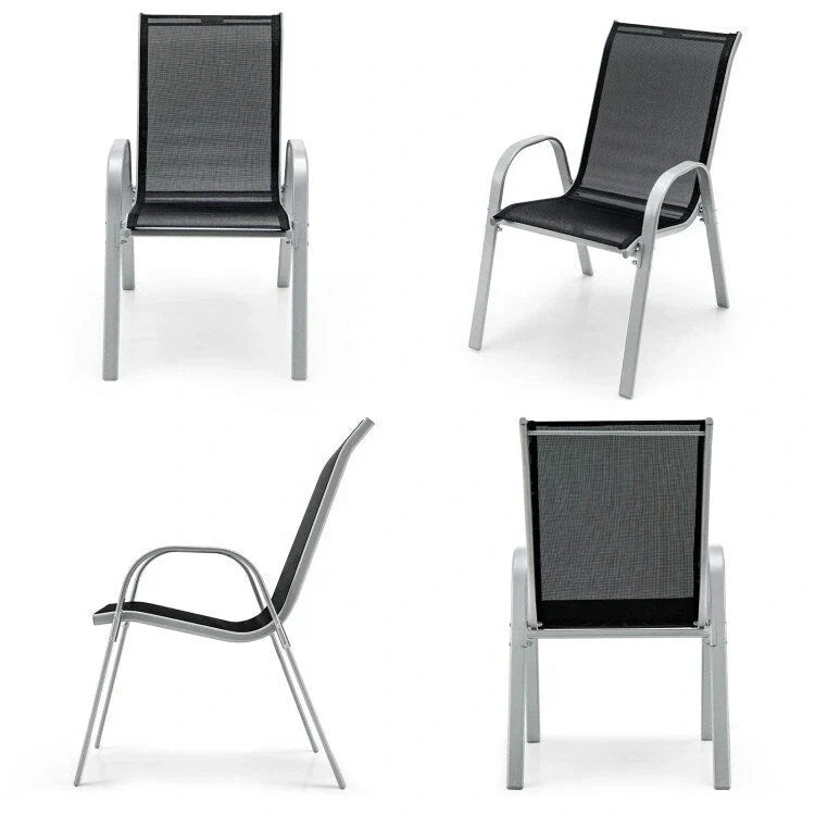 Lot de 4 chaises de salle à manger empilables avec accoudoirs pour patio - 73,7 x 54,6 x 90,2 cm (L x l x H)