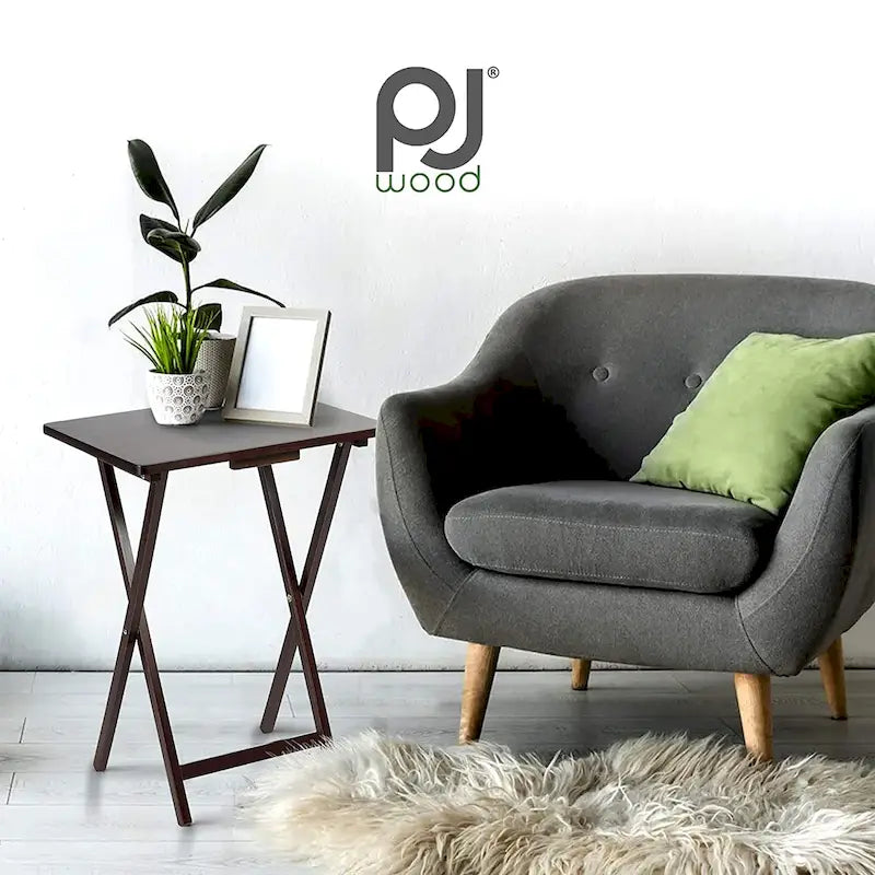 PJ Wood tables plateaux TV pliantes avec support de rangement compact, espresso, ensemble de 5 pieces - 36,38