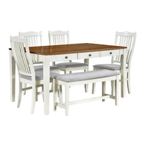 Ensemble de salle à manger 6 pièces en bois avec 4 chaises et un banc, table avec tiroir