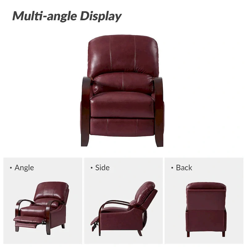 Fauteuil inclinable manuel Alex Mid-century Modern Cigar en cuir véritable avec accoudoirs incurvés en bois