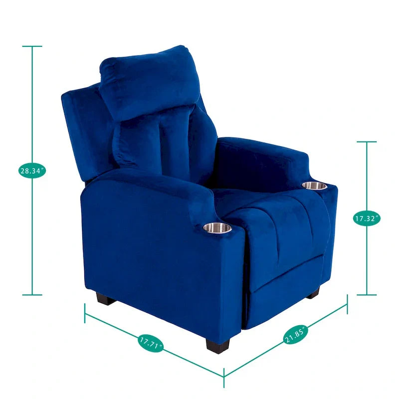 Fauteuil inclinable de luxe pour enfants avec repose-pieds, appuie-tête et 2 porte-gobelets, en microfibre, pour les enfants de 3 ans et plus