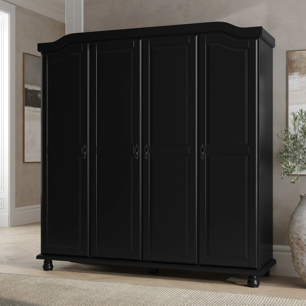 Palace Imports Armoire-penderie Kyle 4 portes 100% bois massif avec portes en bois massif ou miroir