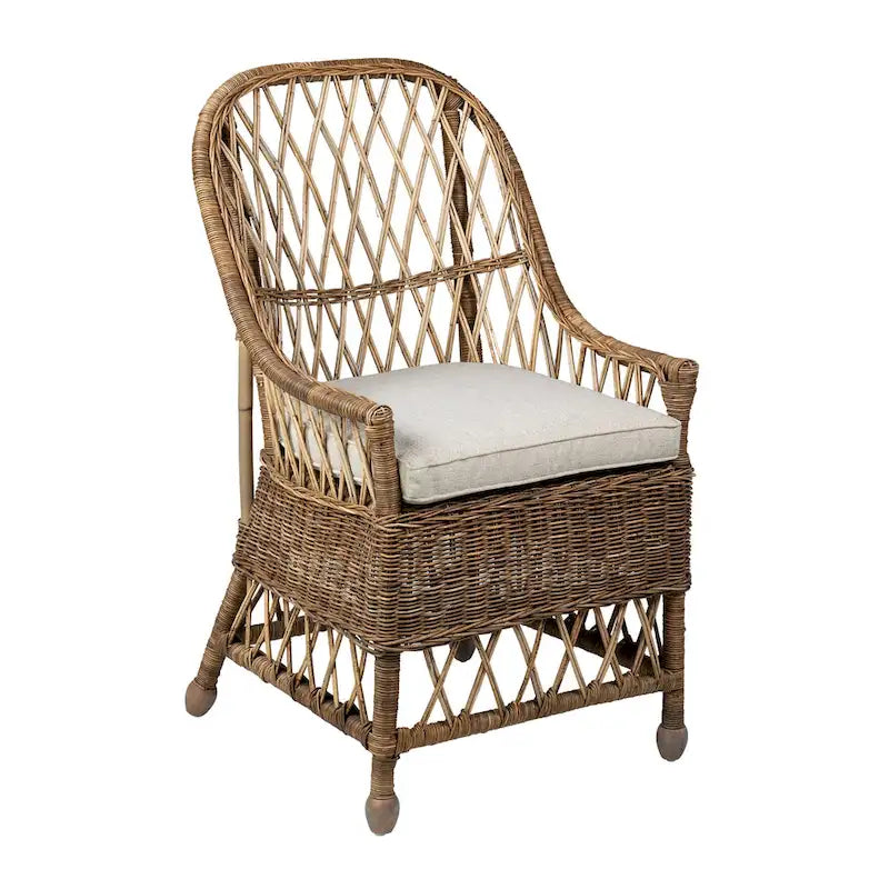Bayside Chaise de salle à manger curviligne en rotin rembourrée par East at Main - 22x23x39