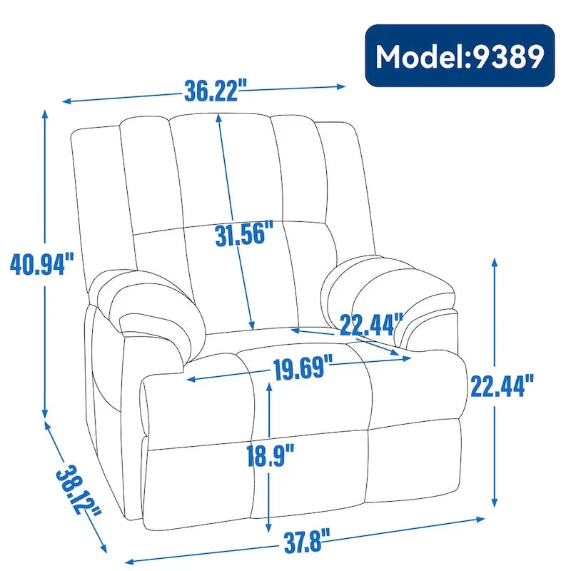 Fauteuil Inclinable Pivotant à Bascule en Tissu Lazy Boy, Grand Fauteuil Inclinable Manuel Surdimensionné avec Accoudoirs Matelassés et Dossier à Coussin