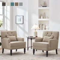 Lot de 2 fauteuils rembourrés avec boutons touffetés et oreiller lombaire beige/gris/bleu clair