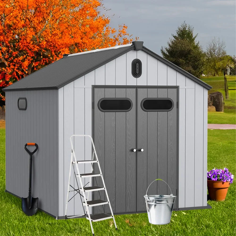 Abri de rangement extérieur en résine tout temps 6 pi x 4 pi/6 pi x 8 pi/8 pi x 6 pi/8 pi x 10 pi avec plancher, abri à outils Spire