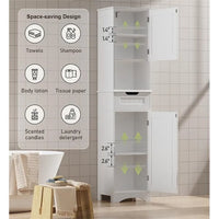Meuble de salle de bain haut 67 H, tour à linge étroite, meuble de rangement avec 2 portes et tiroir