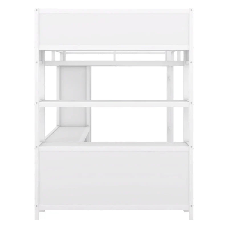 Lit mezzanine en métal blanc cassé avec bureau et armoire - Grand lit
