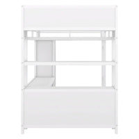 Lit mezzanine en métal blanc cassé avec bureau et armoire - Grand lit
