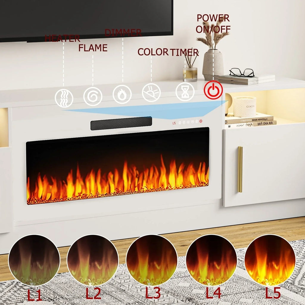 Bossin Meuble TV avec foyer 70 avec foyer électrique 36, meuble TV pour téléviseurs jusqu'à 80, LED 16 couleurs/meuble de divertissement