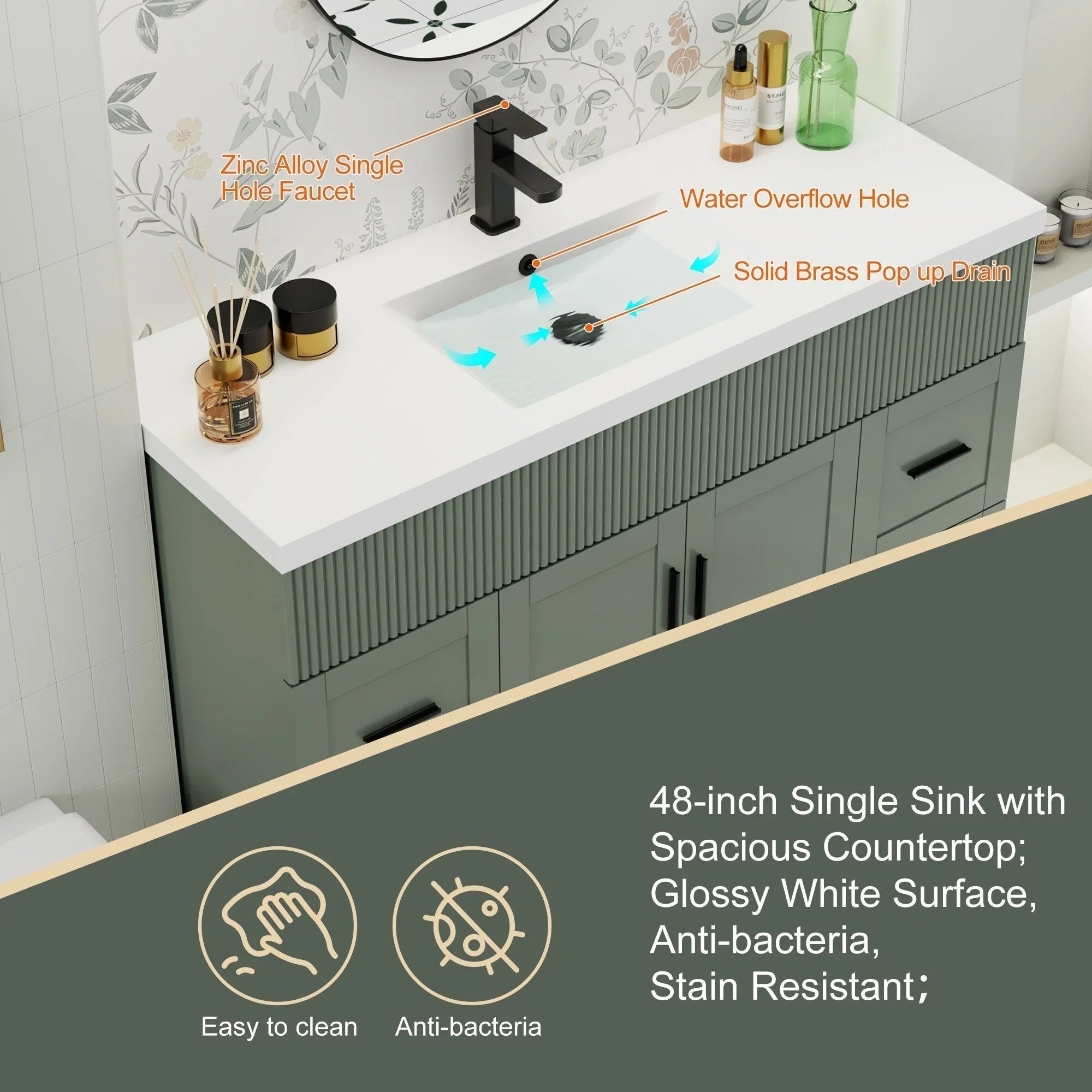 Wavy Line Ensemble meuble-lavabo de salle de bain 30/36/48 avec vasque & robinet
