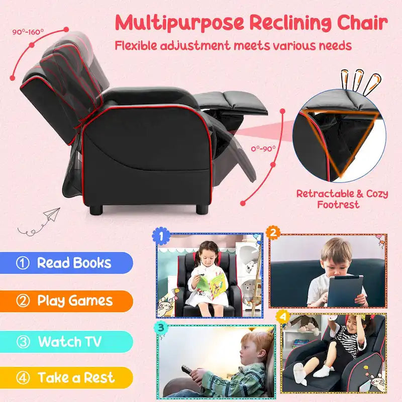 Fauteuil Inclinable Enfant Gymax Ergonomique en Cuir avec Repose-Pieds