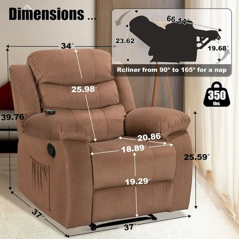 Fauteuil Inclinable Moelleux avec Fonction Massage et Chaleur