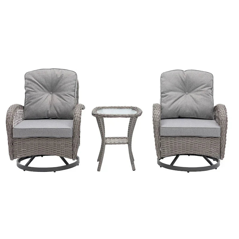 Ensemble de 3 chaises de jardin pivotantes et basculantes d'extérieur, ensemble de conversation de terrasse à 360 degrés