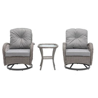 Ensemble de 3 chaises de jardin pivotantes et basculantes d'extérieur, ensemble de conversation de terrasse à 360 degrés