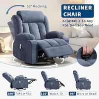 Fauteuil inclinable, Fauteuils à bascule avec massage et chauffage, Poches latérales et porte-gobelet