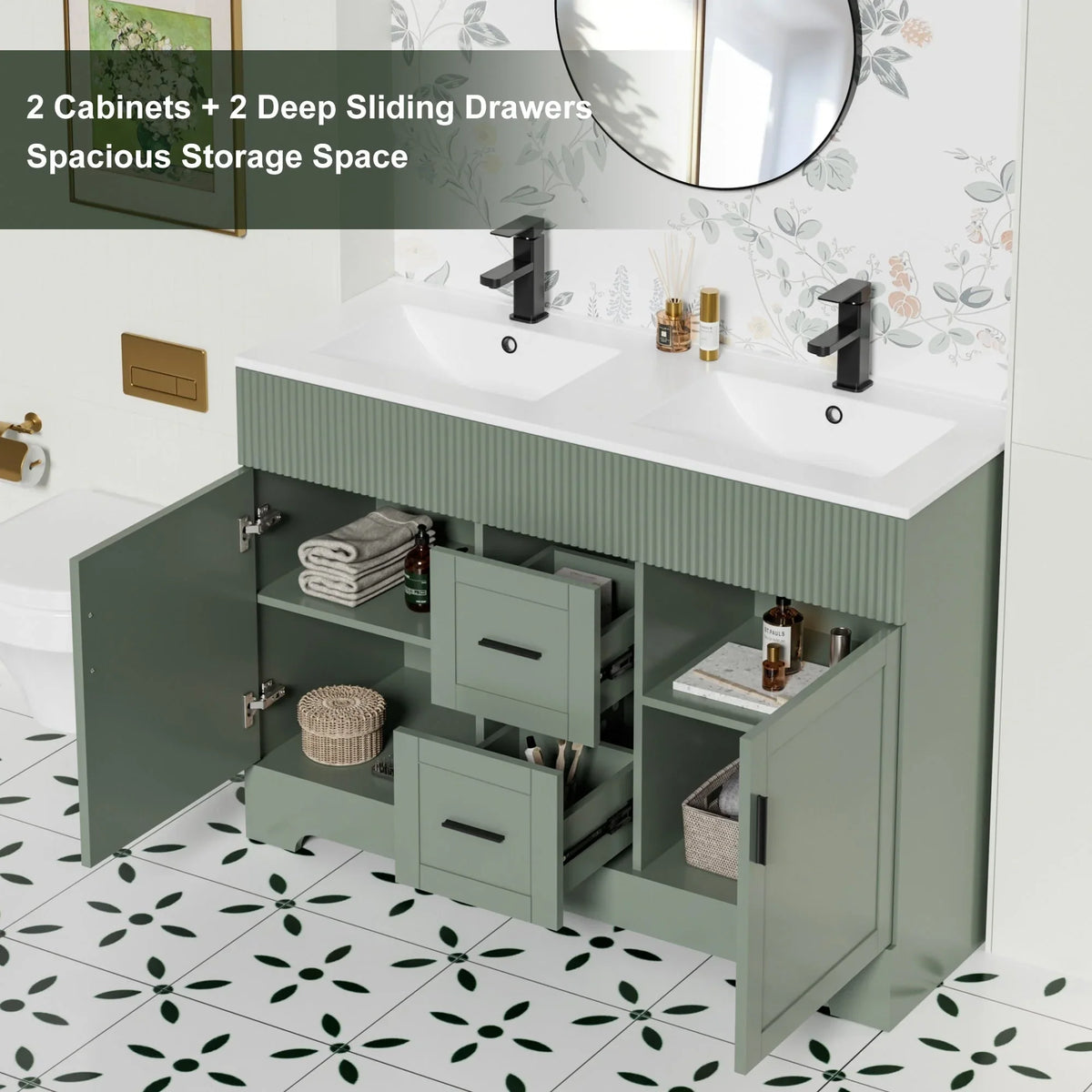 Wavy Line Ensemble meuble-lavabo de salle de bain 30/36/48 avec vasque & robinet