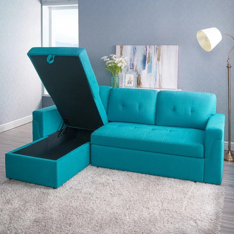 Canapé sectionnel réversible avec lit escamotable, méridienne de rangement dissimulée, pieds durables,