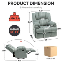 Fauteuil Inclinable Pivotant à Bascule en Tissu Lazy Boy, Grand Fauteuil Inclinable Manuel Surdimensionné avec Accoudoirs Matelassés et Dossier à Coussin
