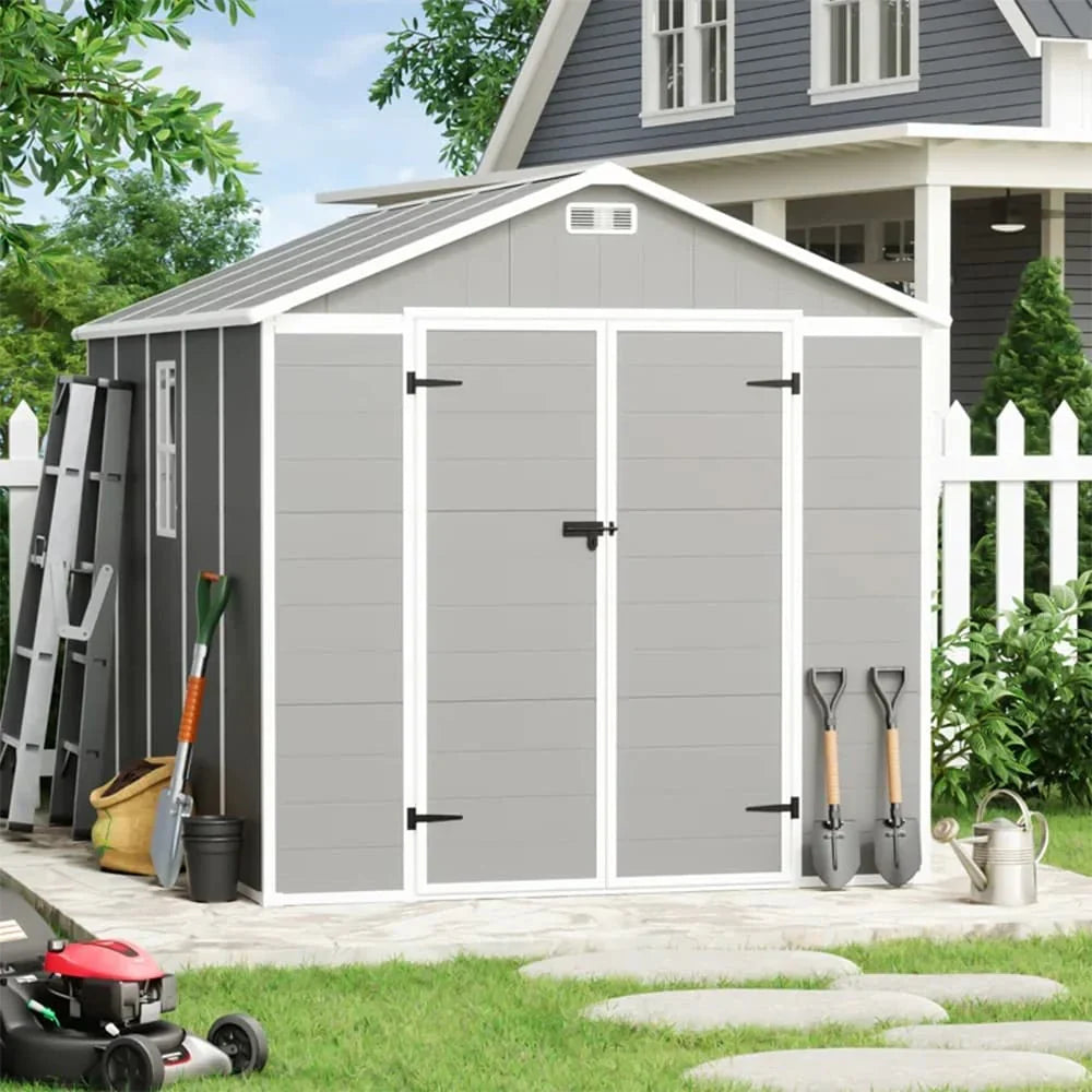 Abri de rangement extérieur en résine tout temps 6 pi x 4 pi/6 pi x 8 pi/8 pi x 6 pi/8 pi x 10 pi avec plancher, abri à outils Spire