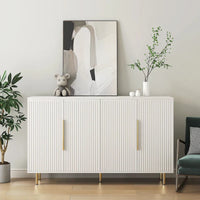 Meuble buffet à portes décoratives cannelées, buffet en bois avec poignées métalliques, armoire de rangement avec étagères réglables