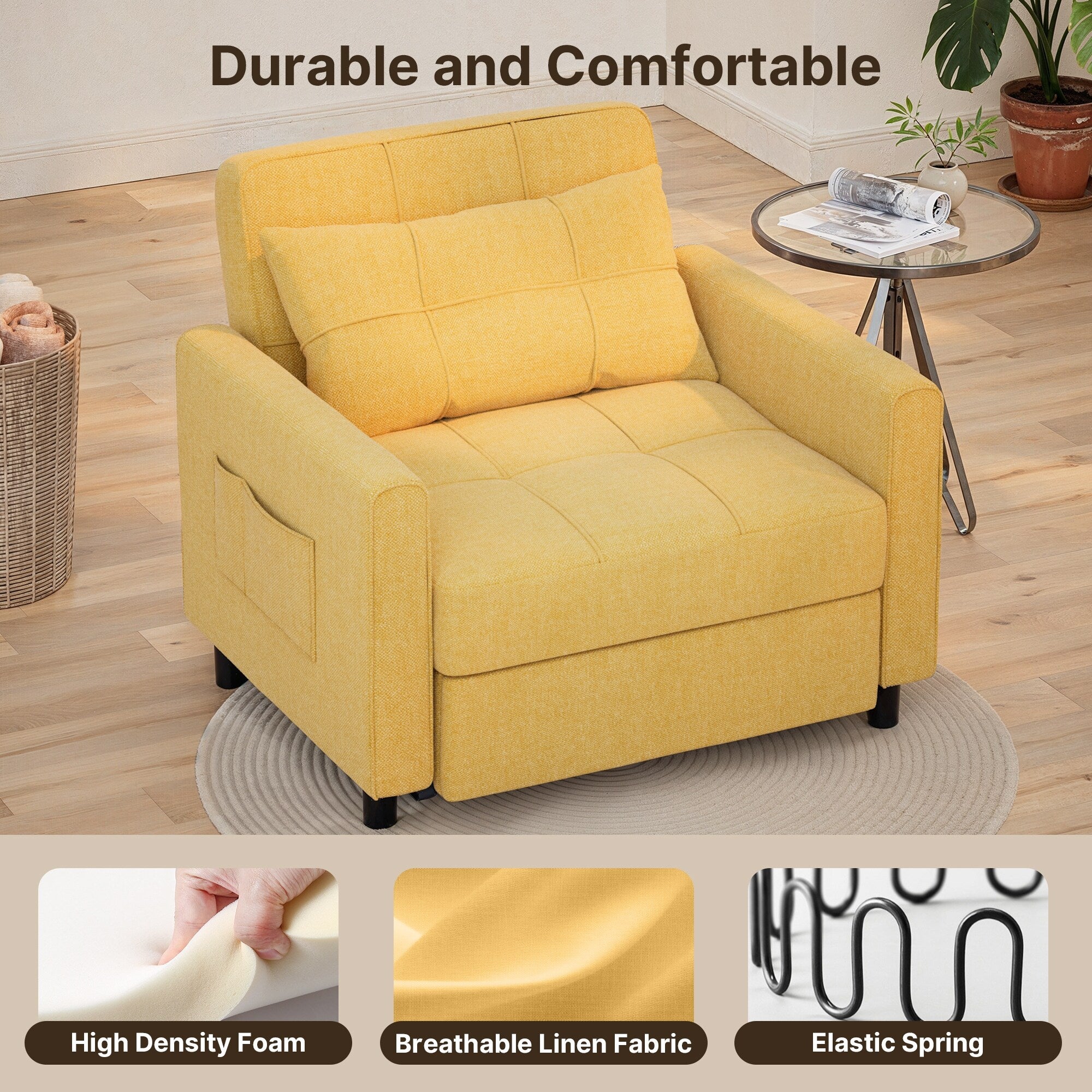 Canapé-lit réglable 3 en 1, fauteuil-canapé escamotable, lit pliant convertible pour salon
