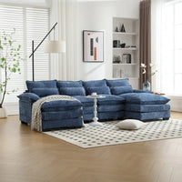 Canapé Sectionnel Canapé Nuage pour Salon, Canapé Moderne Forme U en Chenille/Bouclette, Canapé-Lit Modulable Confortable avec Double Méridienne