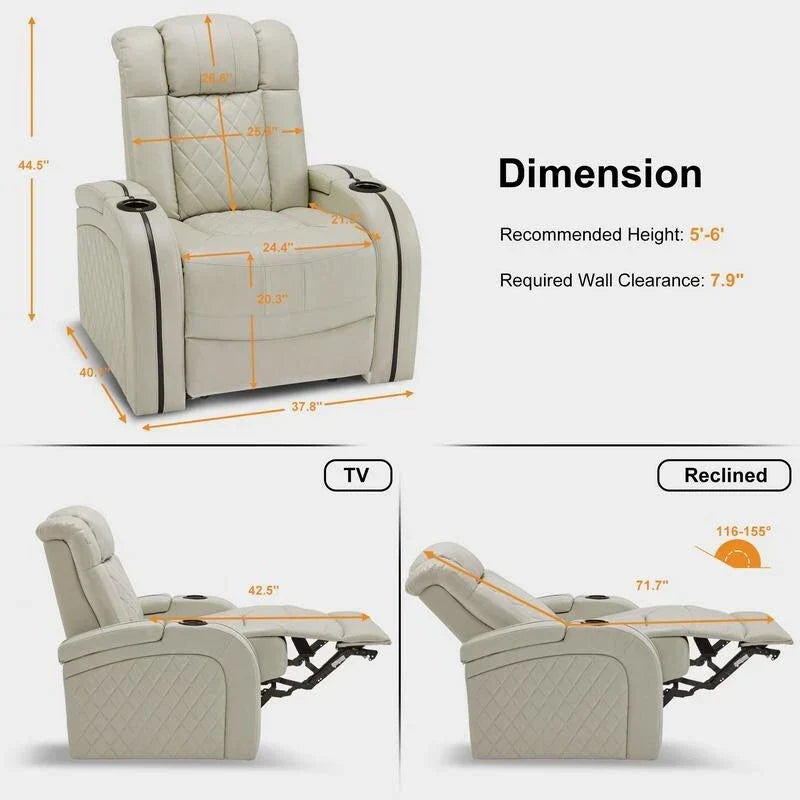 MCombo Fauteuil inclinable électrique avec appui-tête réglable, siège de home cinéma double moteur avec port USB, cuir respirant HTS411