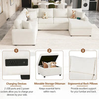 Canapé sectionnel en chenille avec canapé-lit escamotable, canapé-lit en forme de L avec ottoman de rangement, 3 coussins et prises de charge
