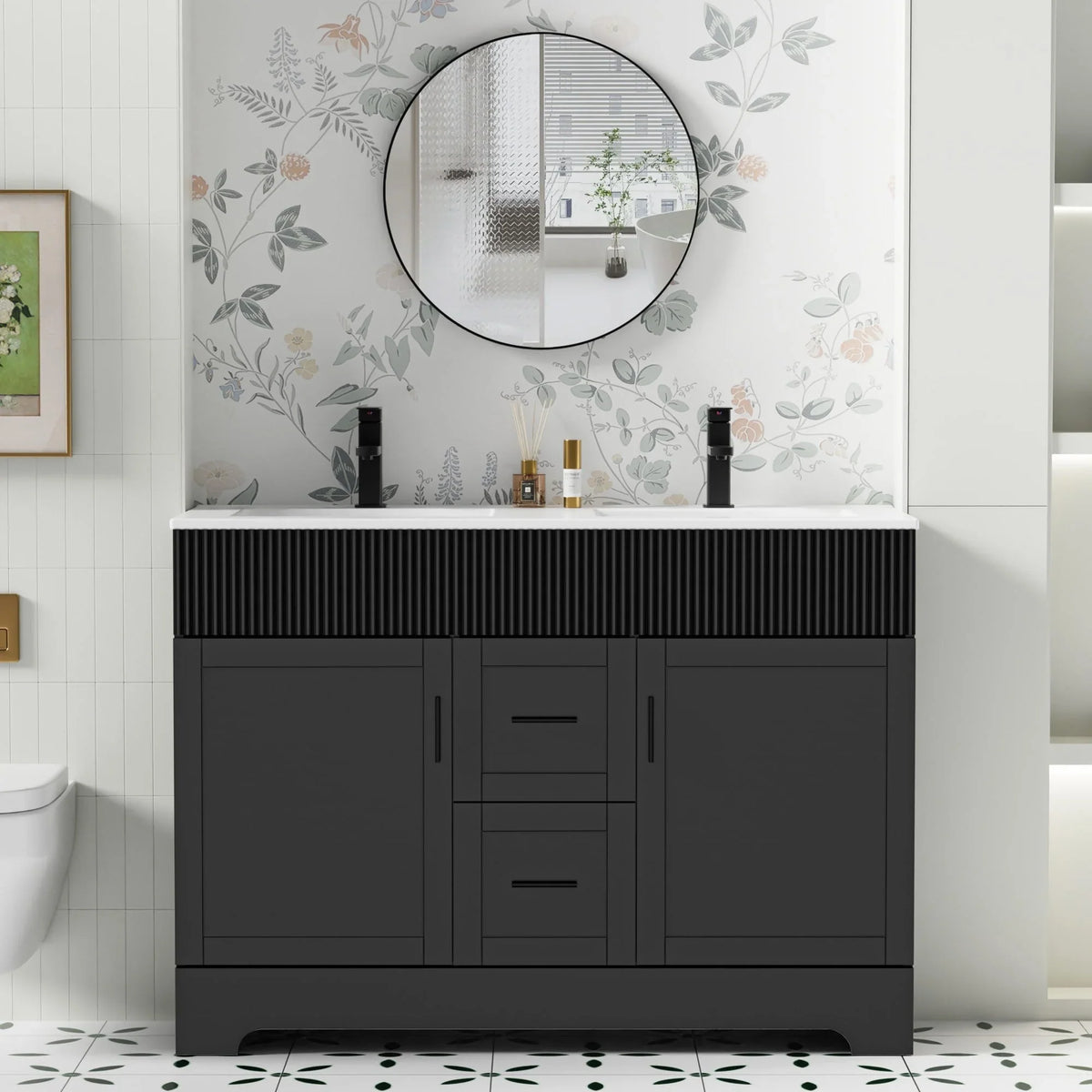 Wavy Line Ensemble meuble-lavabo de salle de bain 30/36/48 avec vasque & robinet