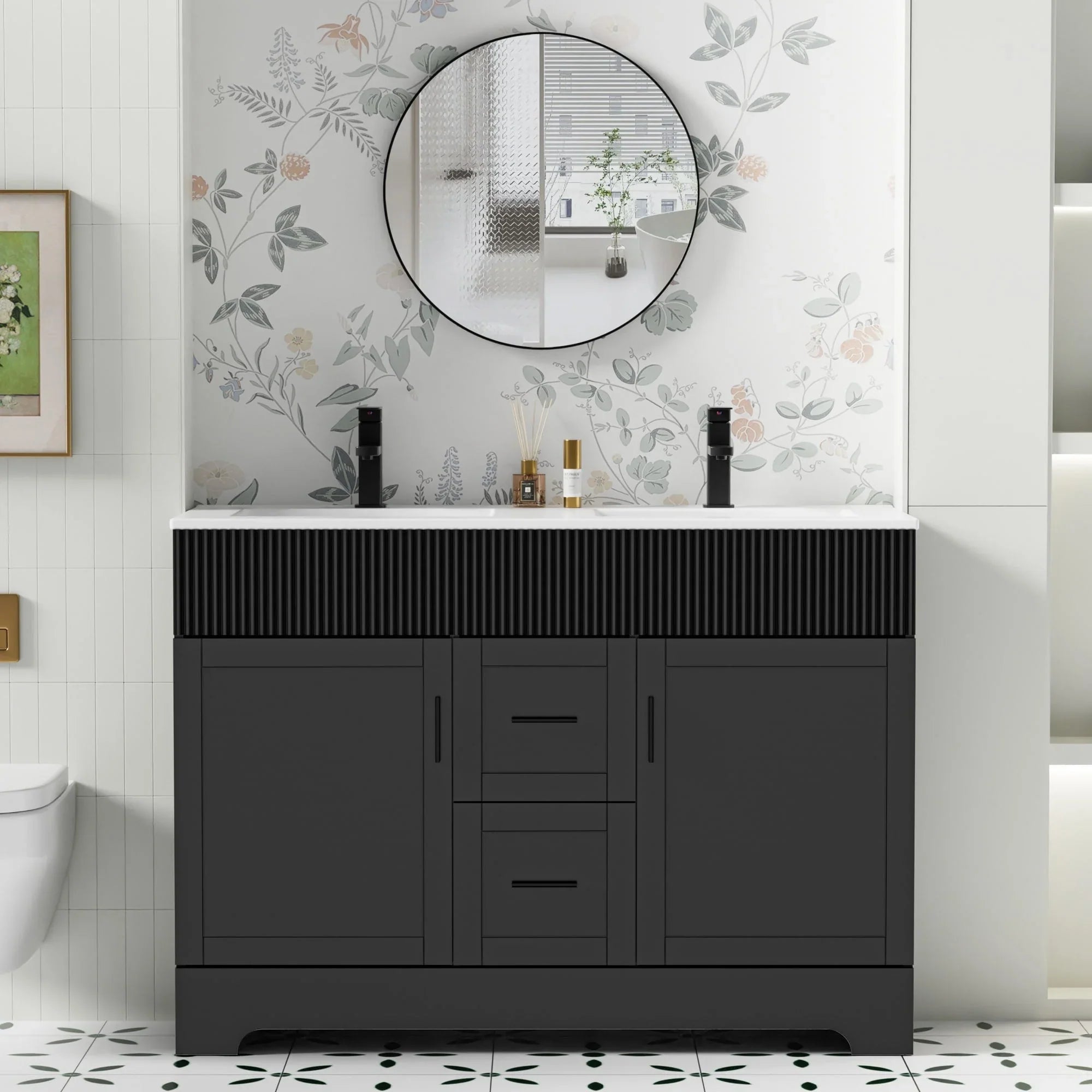 Wavy Line Ensemble meuble-lavabo de salle de bain 30/36/48 avec vasque & robinet