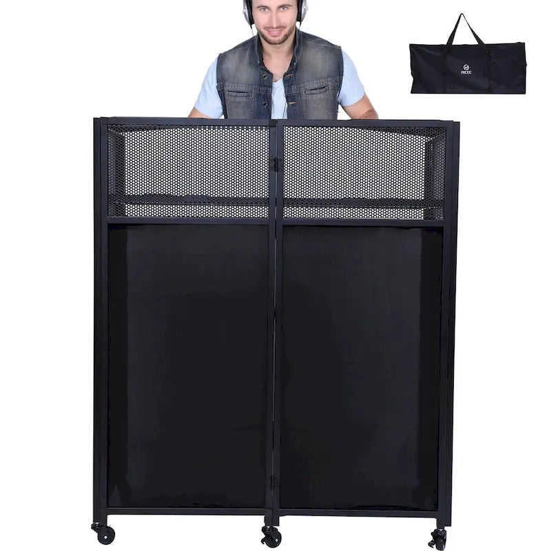 Ensemble de table de cabine DJ portable avec éclairage intégré, étui de transport robuste et dimensions compactes 40x20 pouces